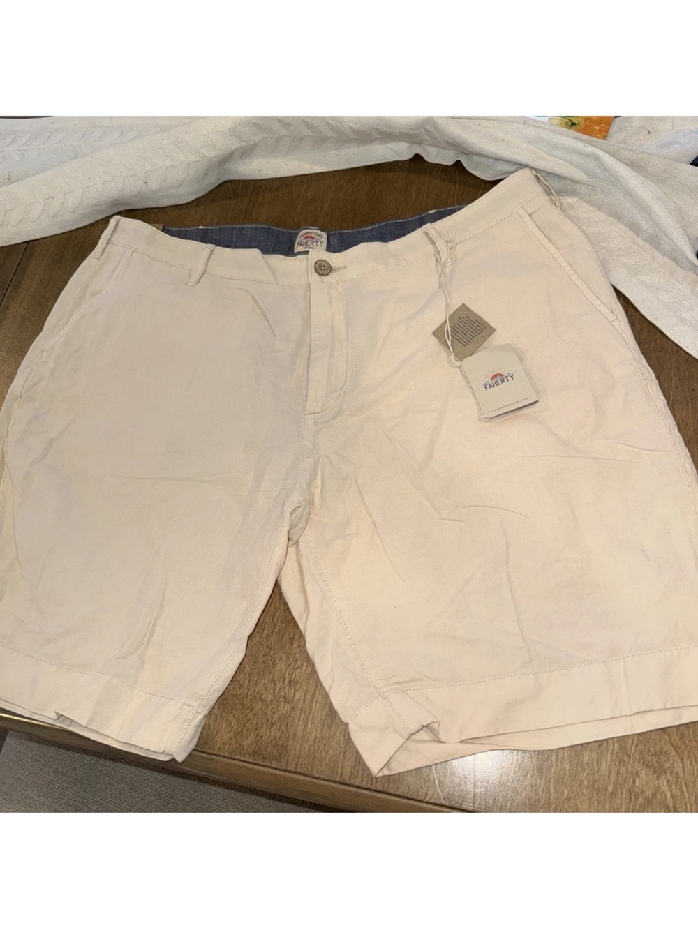 Faherty Shorts Mens 38 Khaki Malibu Chino Linen Cotton 9" Inseam NWT